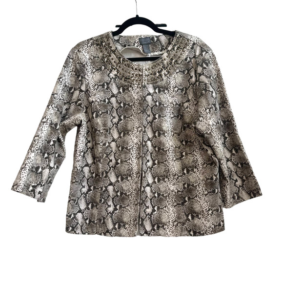 Chico's Jackets & Blazers - Additions by Chico's Sz. 3 (16) Studded Snake Reptile Print Hook Closure Jacket